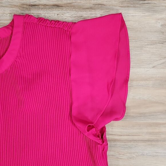 🔹️Anthropologie Adrianna Papell Fuchsia Pleated Short Flutter Sleeve Top Medium - Picture 9 of 12